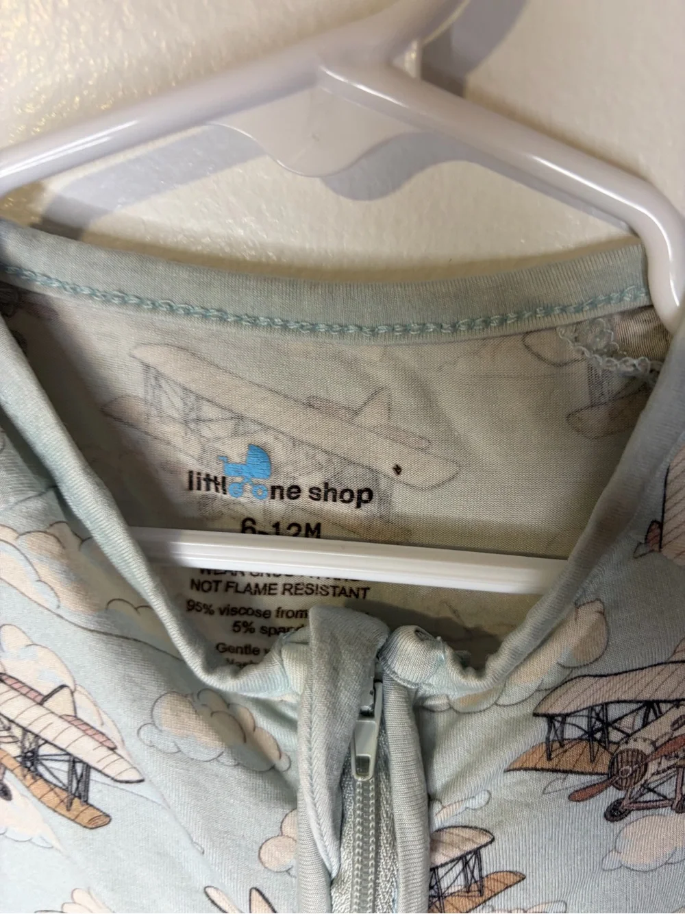 Airplane Print Footed One-Piece - Light Blue